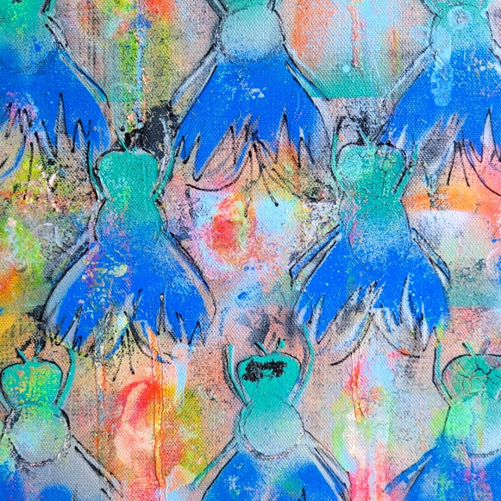 Original Abstract Fly Graffiti Painting on Gallery Wrap Canvas, 12x12" - Picture 4 of 7